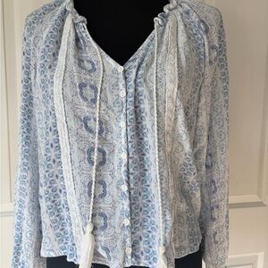 No Boundaries Light Blue Patterned Boho Y2K Blouse Medium
